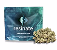 Resinate branded cannabis flower packaging with buds displayed in front on a white background