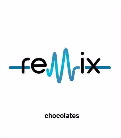 Logo featuring the word 'remix' with a stylized blue waveform integrated into the letters, and the word 'chocolates' below.