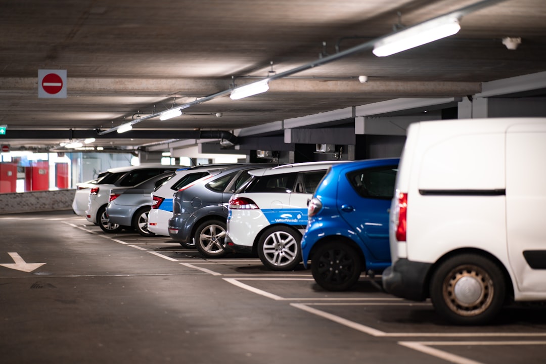 Cars parked in indoor parking garage