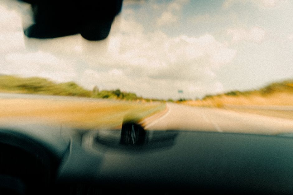 blurry highway from car view